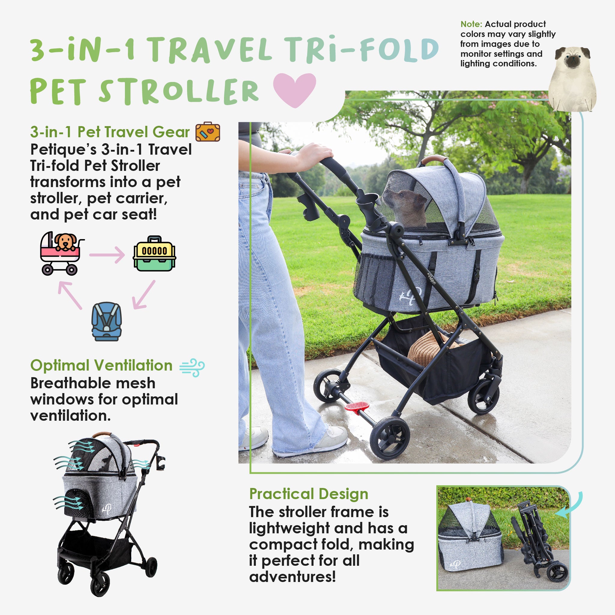 3 in 1 pet stroller carrier & car seat best sale