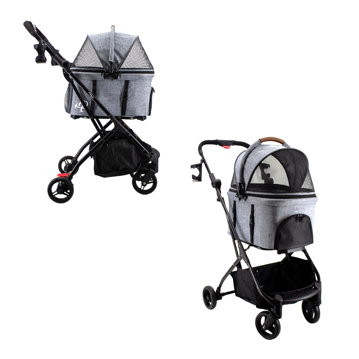 3-in-1 Travel Tri-Fold Pet Stroller: Detachable Carrier, Car Seat, Patented Pee Pad Insert, Lightweight, Collapsible, Pump-Free Wheels, Storage, Ventilation, Dual Wheel Brake, for Dogs, Cats, Small Animals, Supports up to 55 LBS