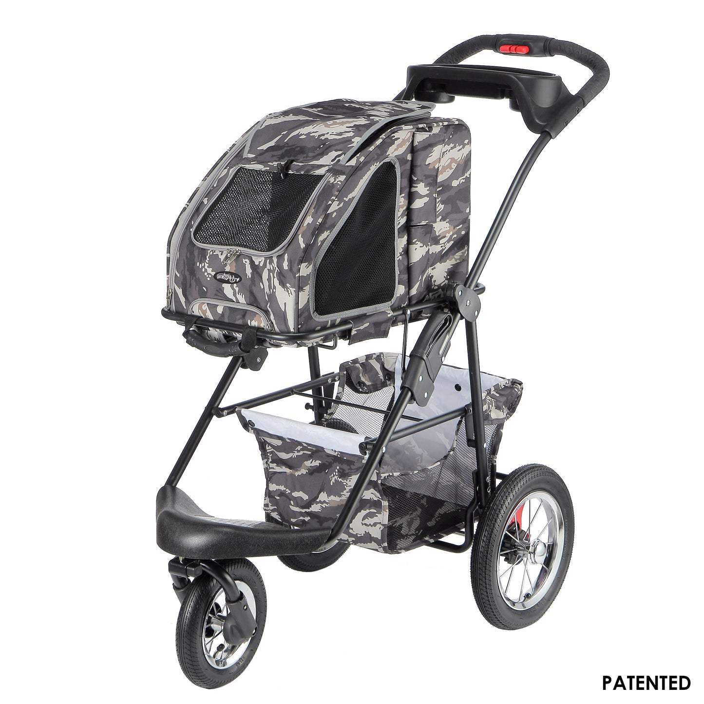 5-in-1 Complete Travel System with PET CARRIER and PET STROLLER, Stainless Steel Shock Absorption Bike Tires, Sturdy, Lightweight, Large Storage Basket, Supports pets up to 25LBS