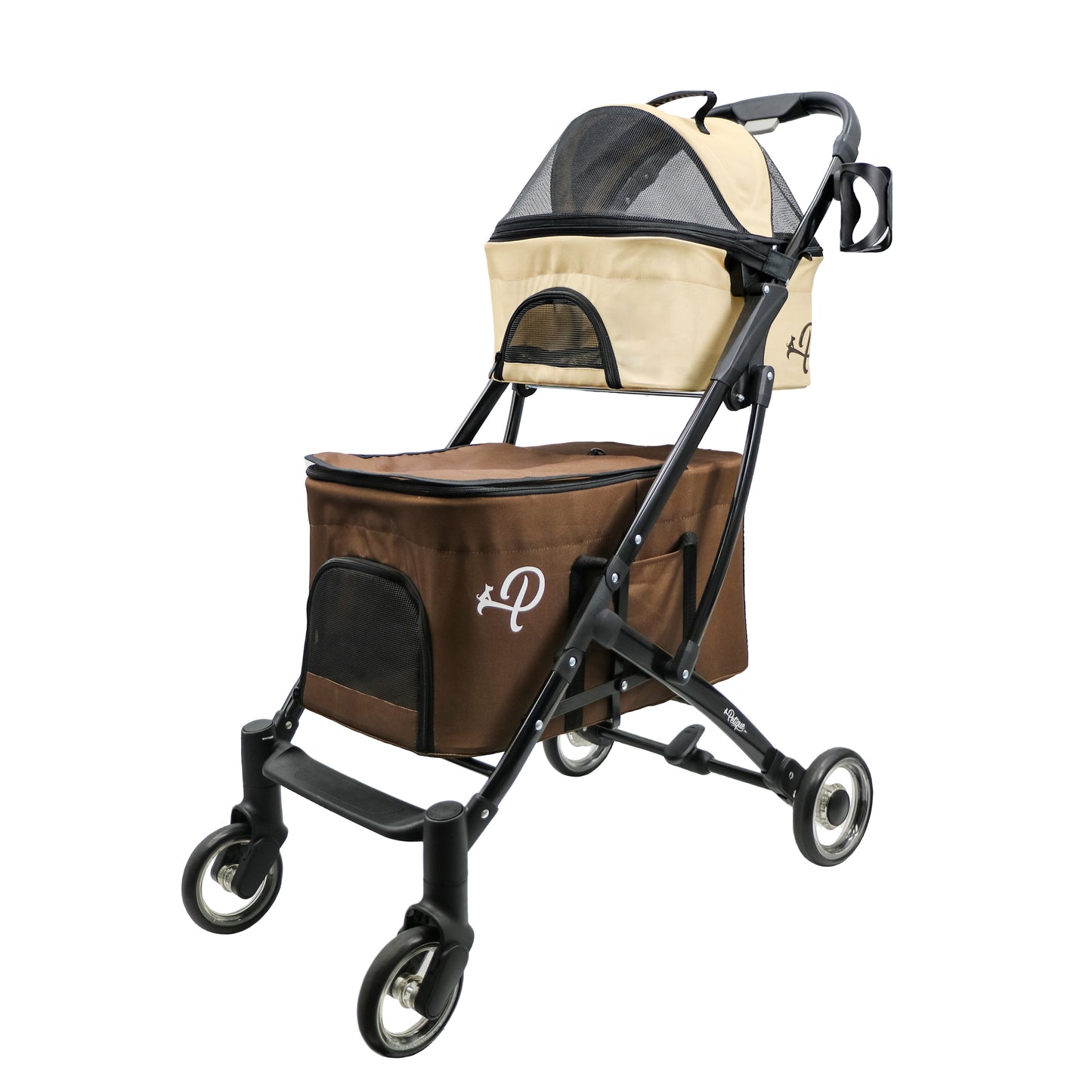 OPEN-BOX | Two Level Pet Stroller + Detachable Car Seats for Multiple Pets in Brown