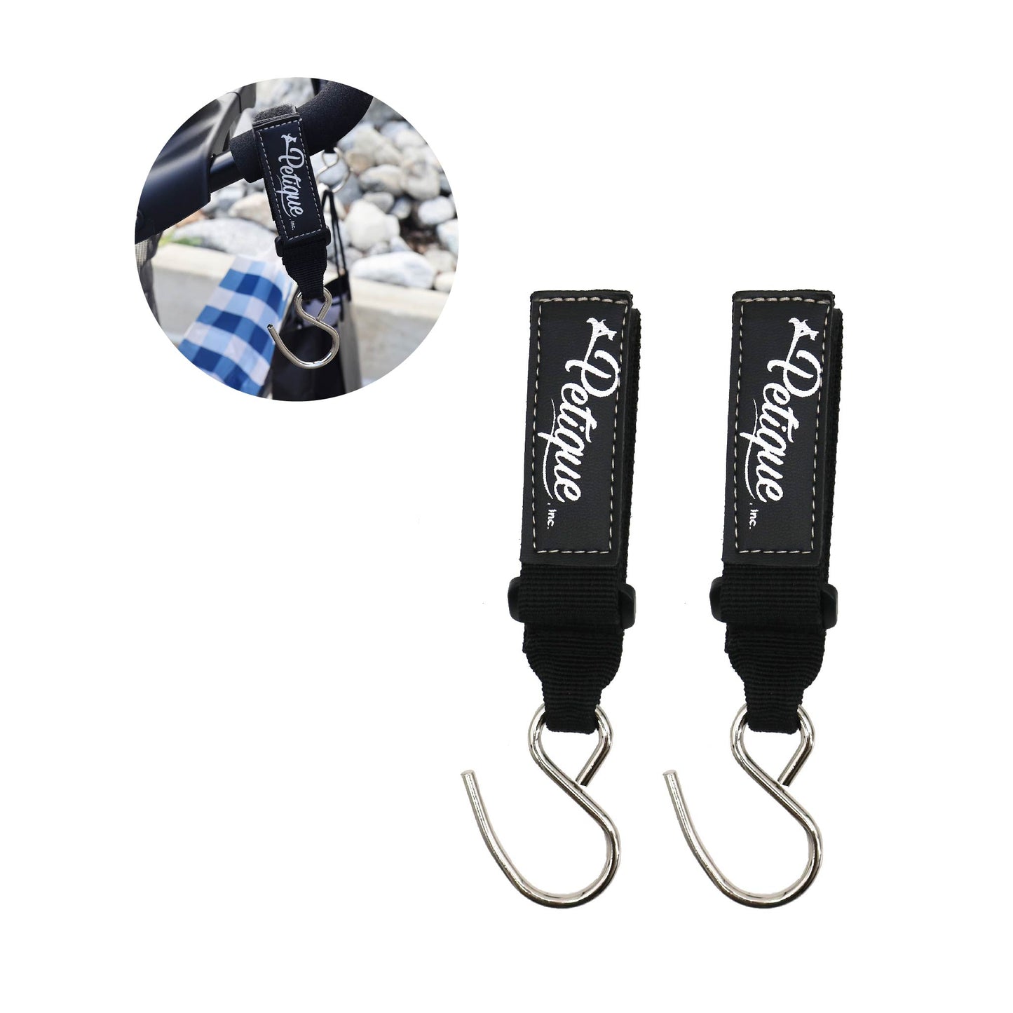 EZ-Fit Pet Stroller Hooks - Set of 2: Lightweight Durable Aluminum, Easy to Attach, Secure to Stroller Handles, Wheelchairs, Shopping Carts, Walkers, Holds Multiple Items, Hook & Loop Construction, One-Hand Use