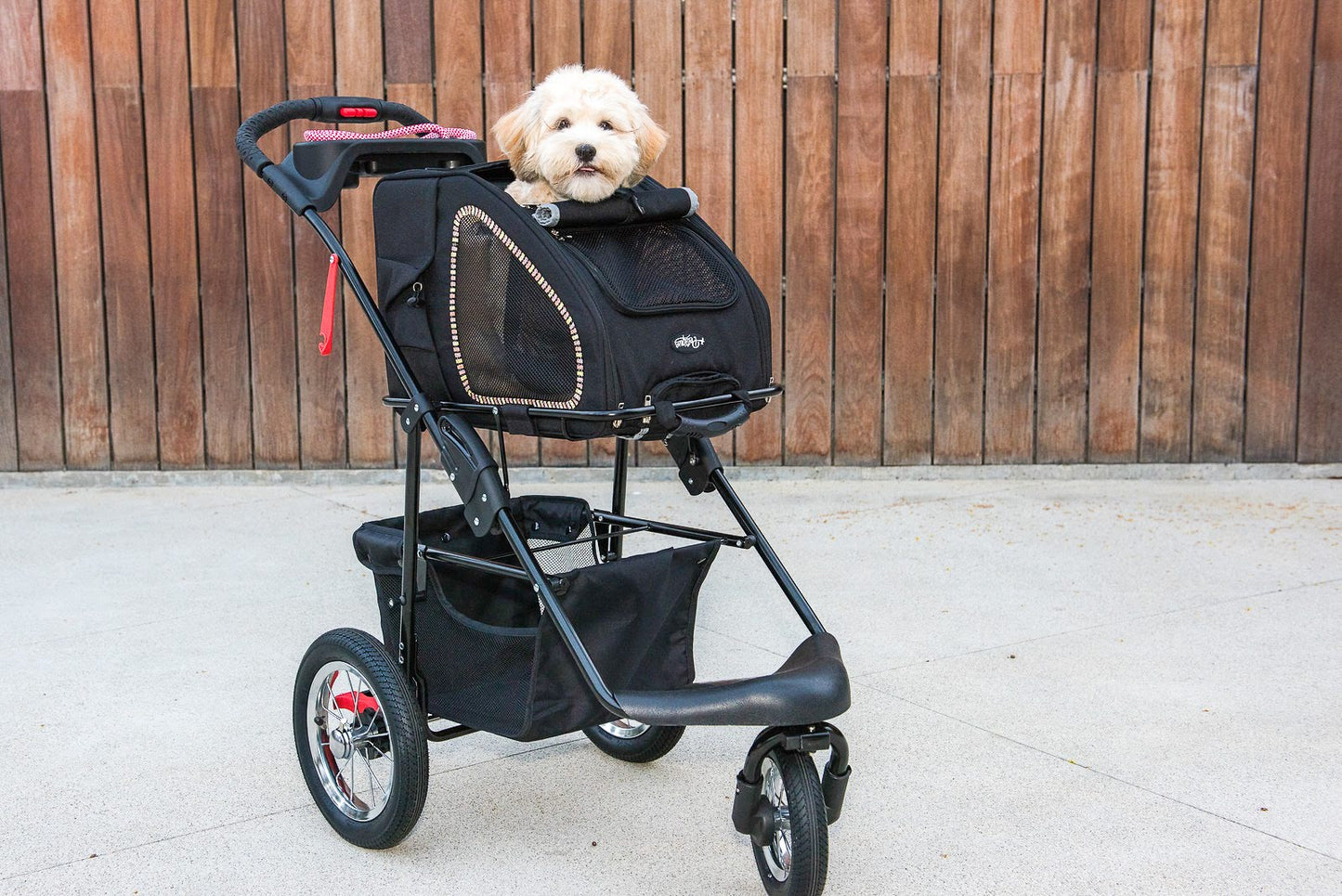 5-in-1 Pet Stroller Frame ONLY, Stainless Steel Shock Absorption Bike Tires, Sturdy, Lightweight, Large Storage Basket, One-Hand Fold (COMPATIBLE WITH PETIQUE 5-IN-1 PET CARRIER ONLY)