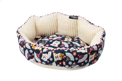 Reversible Round Pet Bed: Ultra-Soft Angel Hair Fiber, Nest-Like Walls, Breathable Cotton, Cozy Velvety Side, 5 Limited Edition Designs, Perfect for Snuggling, Anxiety Relief, No More Flat Beds, for Dogs/Cats/Pets, XSMALL/SMALL