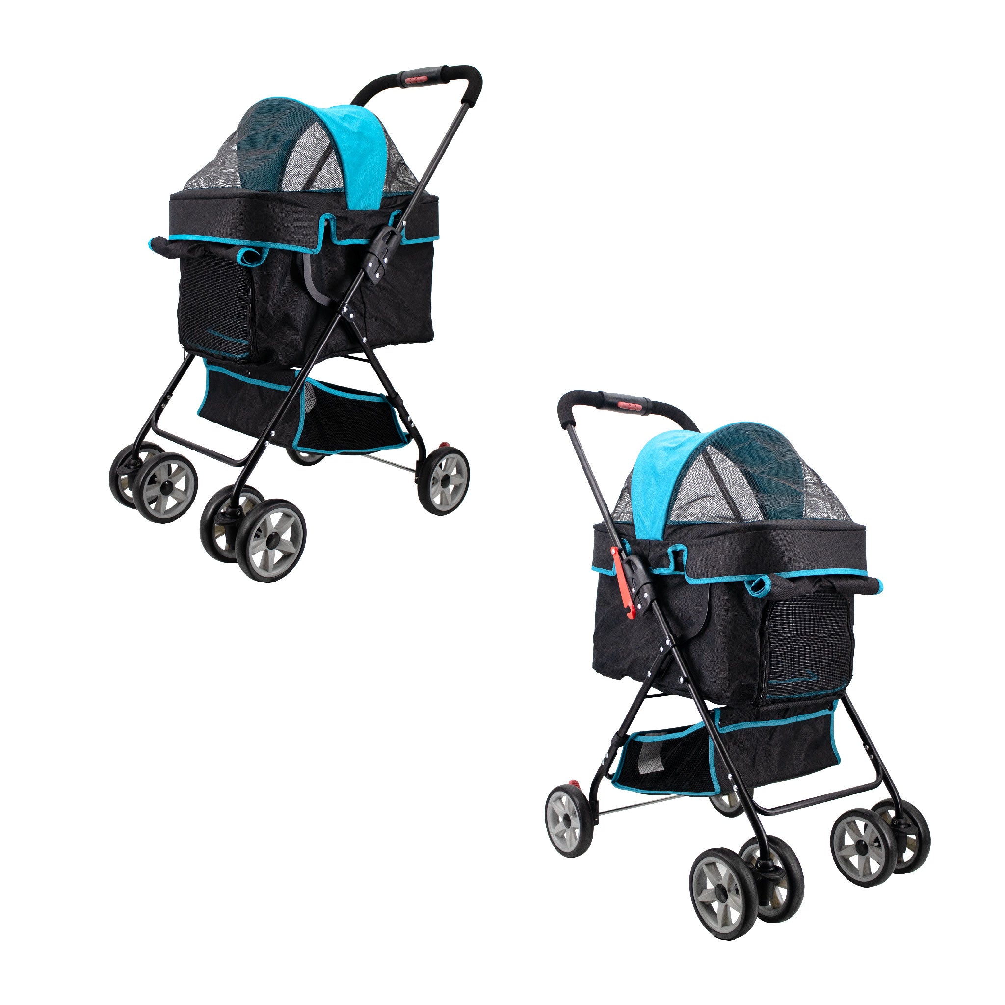 Swift Pet Stroller Zipperless Quality Mesh Windows Pee Pad Insert Double Rear Brakes Rotating Front Wheels Lightweight Two Way Canopy for