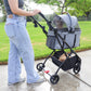 3-in-1 Travel Tri-Fold Pet Stroller: Detachable Carrier, Car Seat, Patented Pee Pad Insert, Lightweight, Collapsible, Pump-Free Wheels, Storage, Ventilation, Dual Wheel Brake, for Dogs, Cats, Small Animals, Supports up to 55 LBS