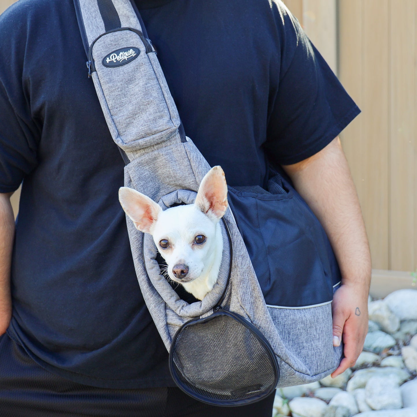Sling Pet Carrier: Hands-Free, Over-the-Shoulder Design, Mesh Peekaboo Window, Adjustable Leash, Padded Strap, Patented Pee Pad Insert, Reflective Lining, Folds Flat, Secure Zipper Pocket, Sturdy Board for Dogs, Cats, Small Animals, Supports up to 22 LBS
