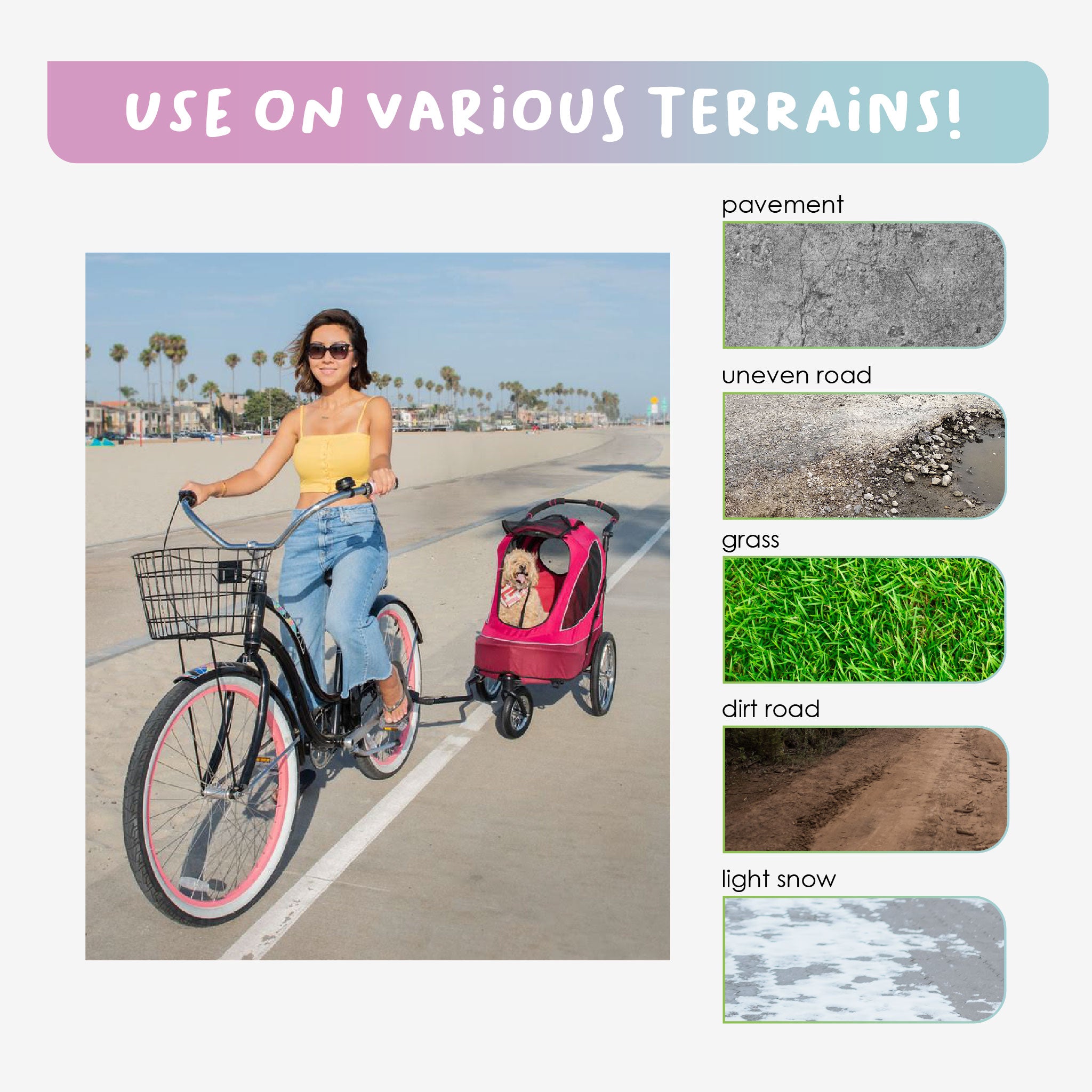 Petique All Terrain Pet Jogger/Stroller/Bike Trailer - Blazin Berry, Shock  Absorbing Bike Wheels, Adjustable Handlebar, Dual Brake, for 