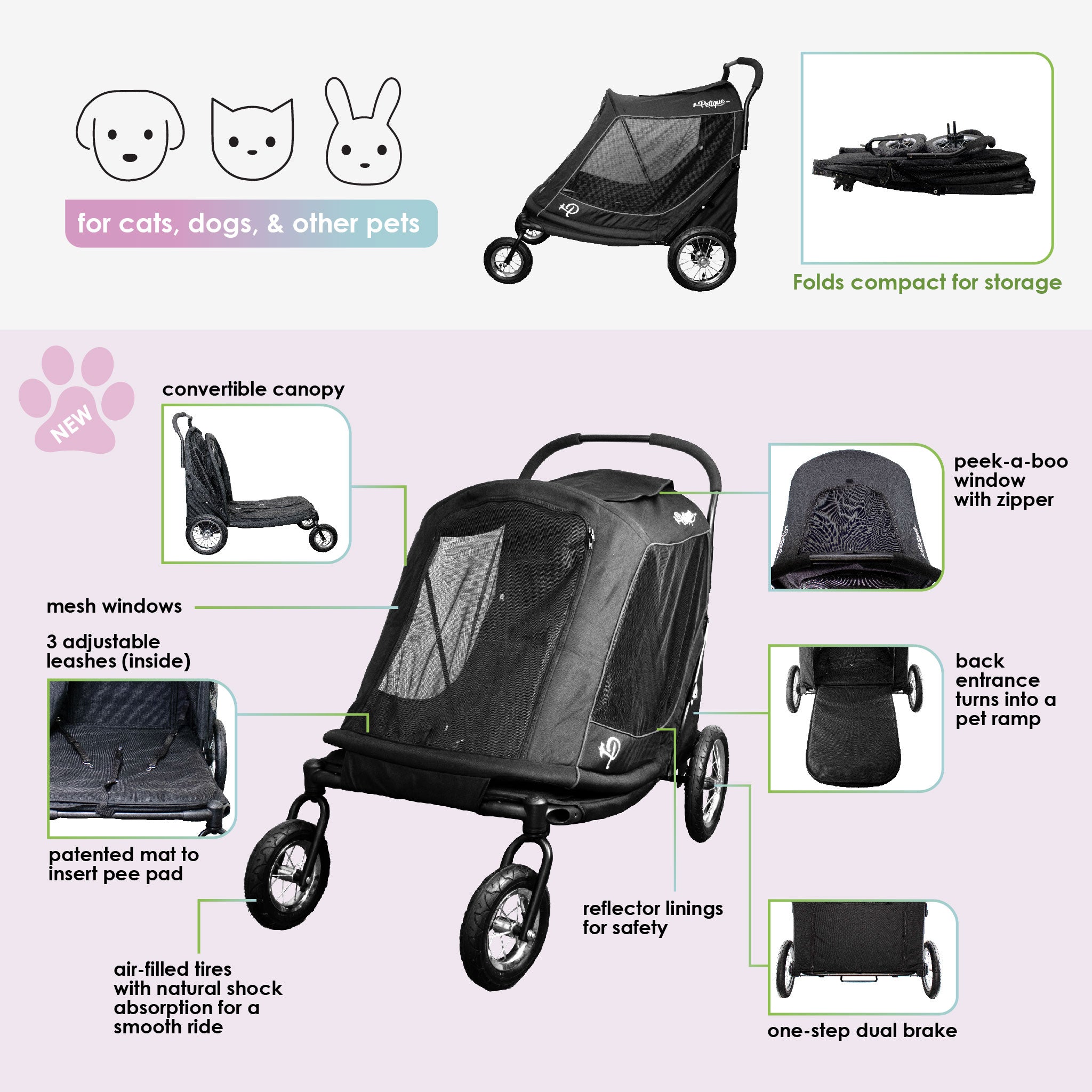 Apollo Pet Stroller with Tire Pump – Petique, Inc.