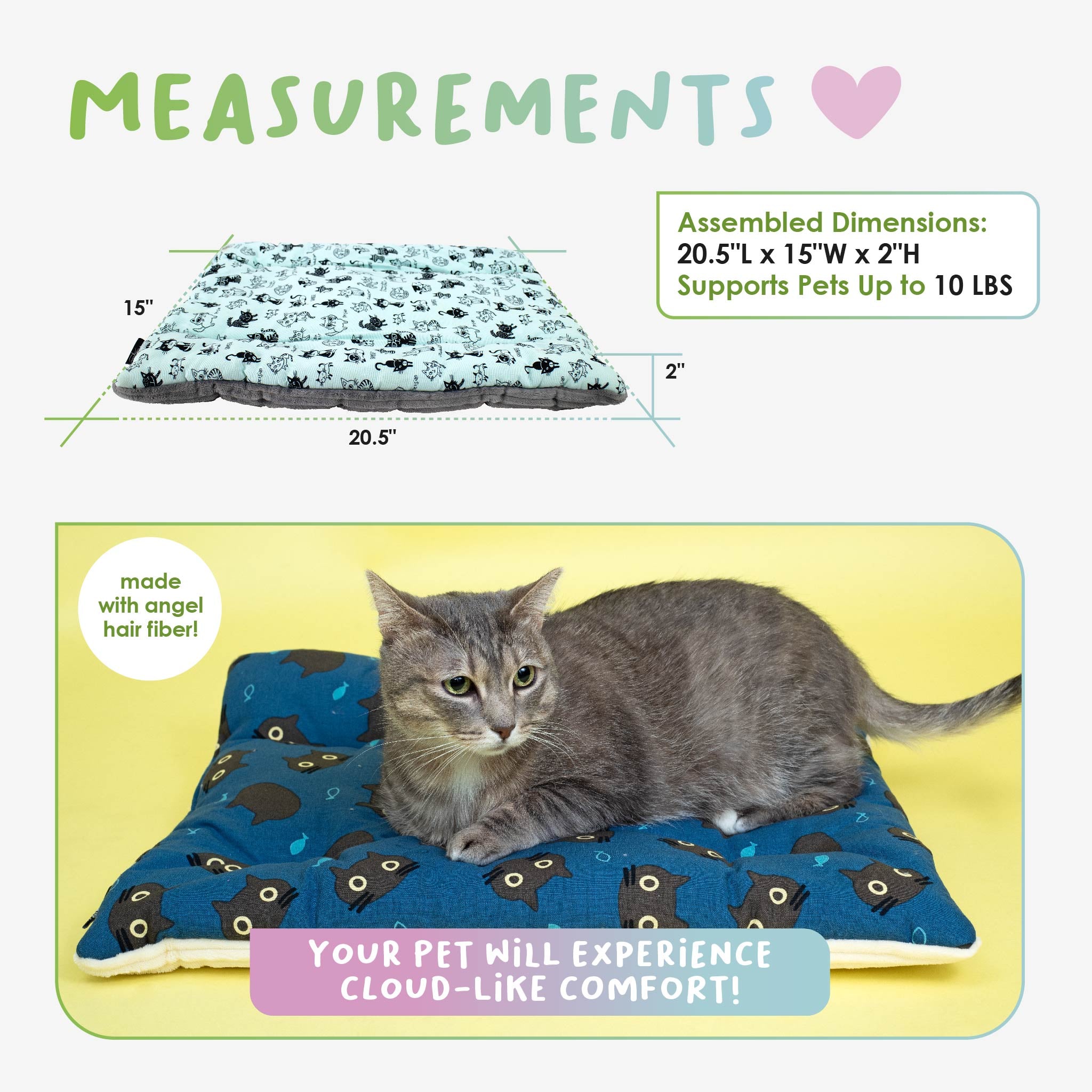 Comfy Mat Pet Bed Breathable Cotton Reversible Cooling Side for Hot Days Velvety Side for Cold Days Angel Hair Fiber Handmade Stitching