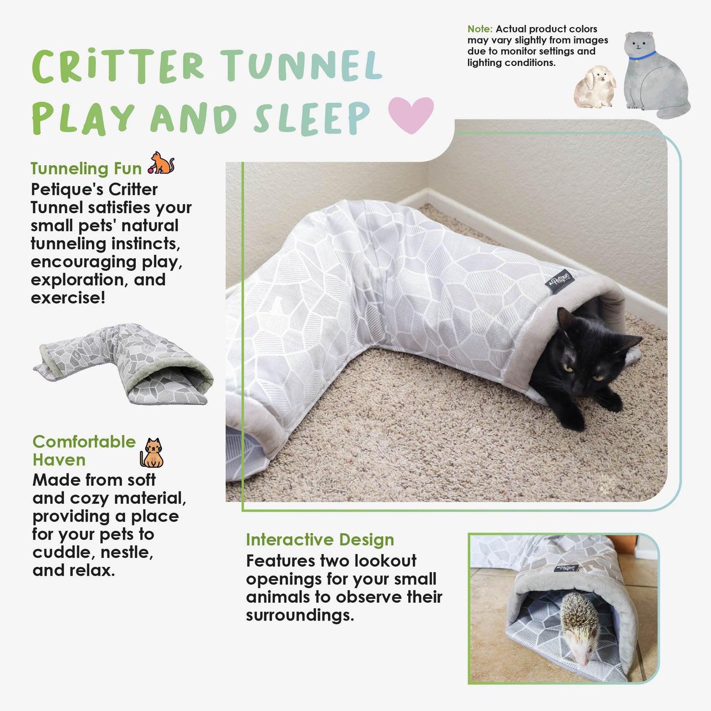 Critter Tunnel Sleep and Play: Comfortable Soft Material, Fun Play Environment, Two Lookout Openings, Keeps Pets Busy, Sense of Security, Durable Scratch-Resistant Fabric, for Small Animals