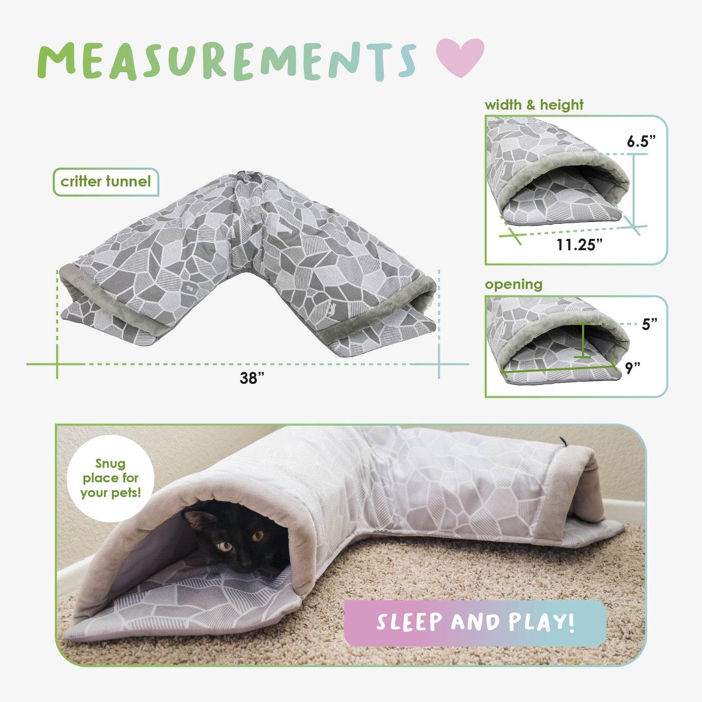 Critter Tunnel Sleep and Play: Comfortable Soft Material, Fun Play Environment, Two Lookout Openings, Keeps Pets Busy, Sense of Security, Durable Scratch-Resistant Fabric, for Small Animals