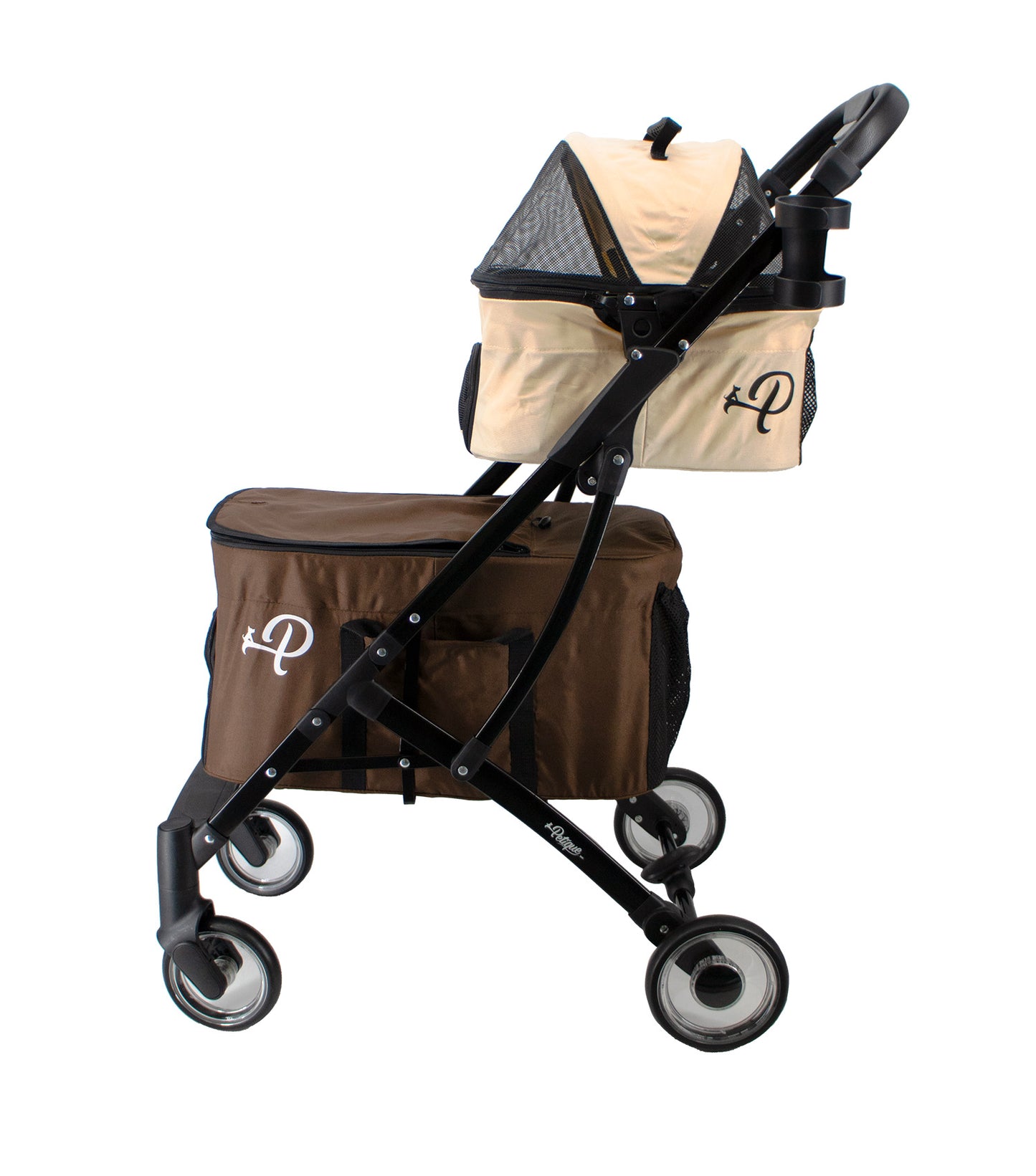 OPEN-BOX | Two Level Pet Stroller + Detachable Car Seats for Multiple Pets in Brown