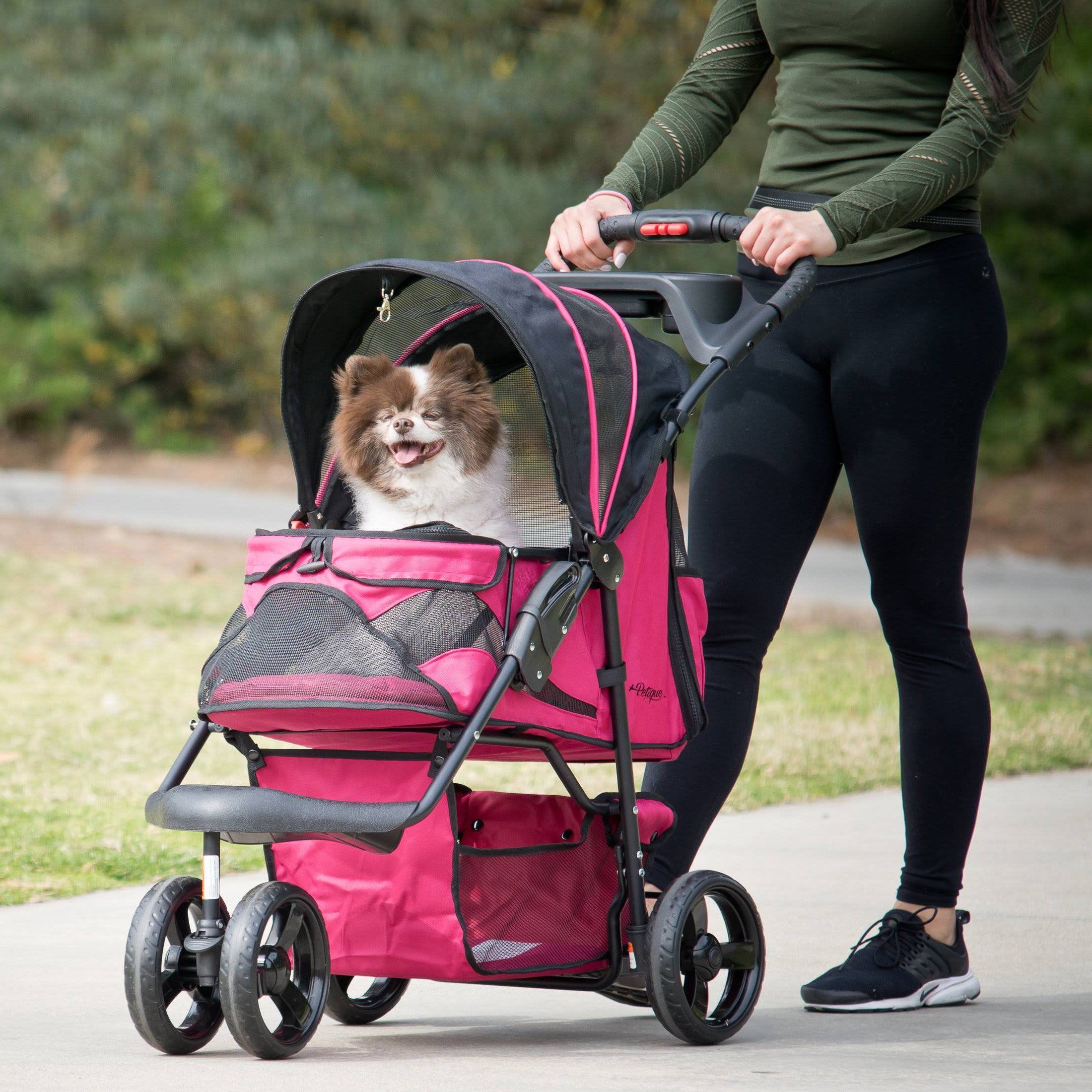 Petique Durable Pet Stroller with Rain Weather Cover Large Wheels Ea Petique Inc