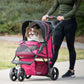 Petique Durable Pet Stroller with Rain/Weather Cover, Large Wheels, Easy Fold, Large Storage Basket, Secure Cup Holder Tray, for Small to Medium Dog, Cat, Bunny, Supports pets up to 55LBS - PINK