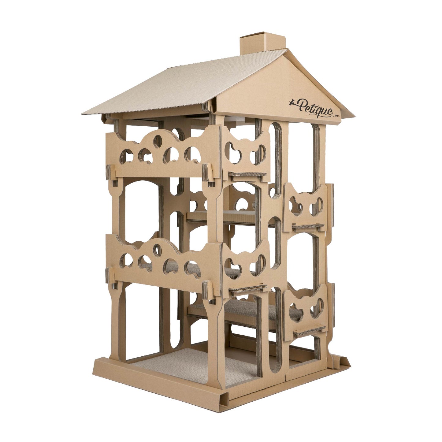 Feline Chateau Cat House: Eco-Friendly, Non-Toxic, Easy Assembly, Sustainable, Compostable, Lightweight, Sturdy, Recycled Cardboard, 5 Scratch Boards, Multi-Level, SUPPORTS UP TO 30 LBS