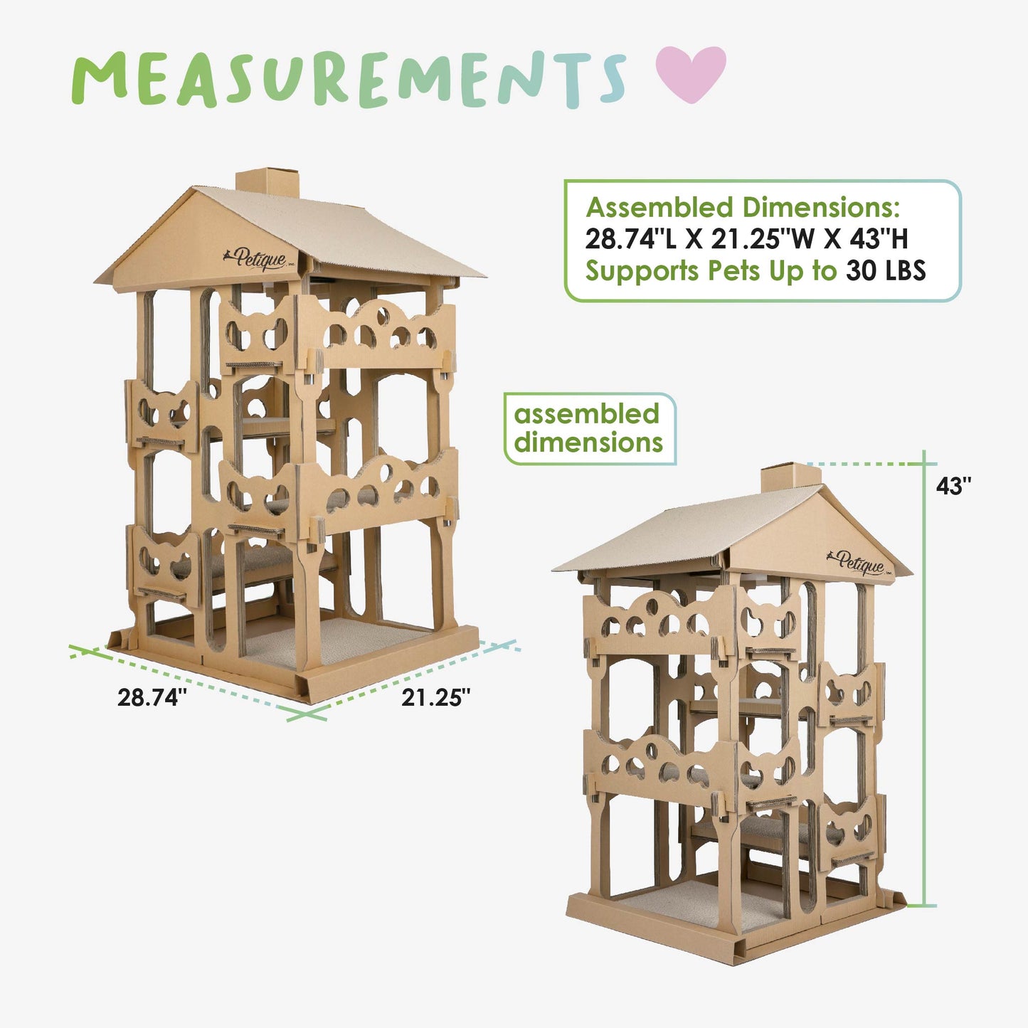 Feline Chateau Cat House: Eco-Friendly, Non-Toxic, Easy Assembly, Sustainable, Compostable, Lightweight, Sturdy, Recycled Cardboard, 5 Scratch Boards, Multi-Level, SUPPORTS UP TO 30 LBS