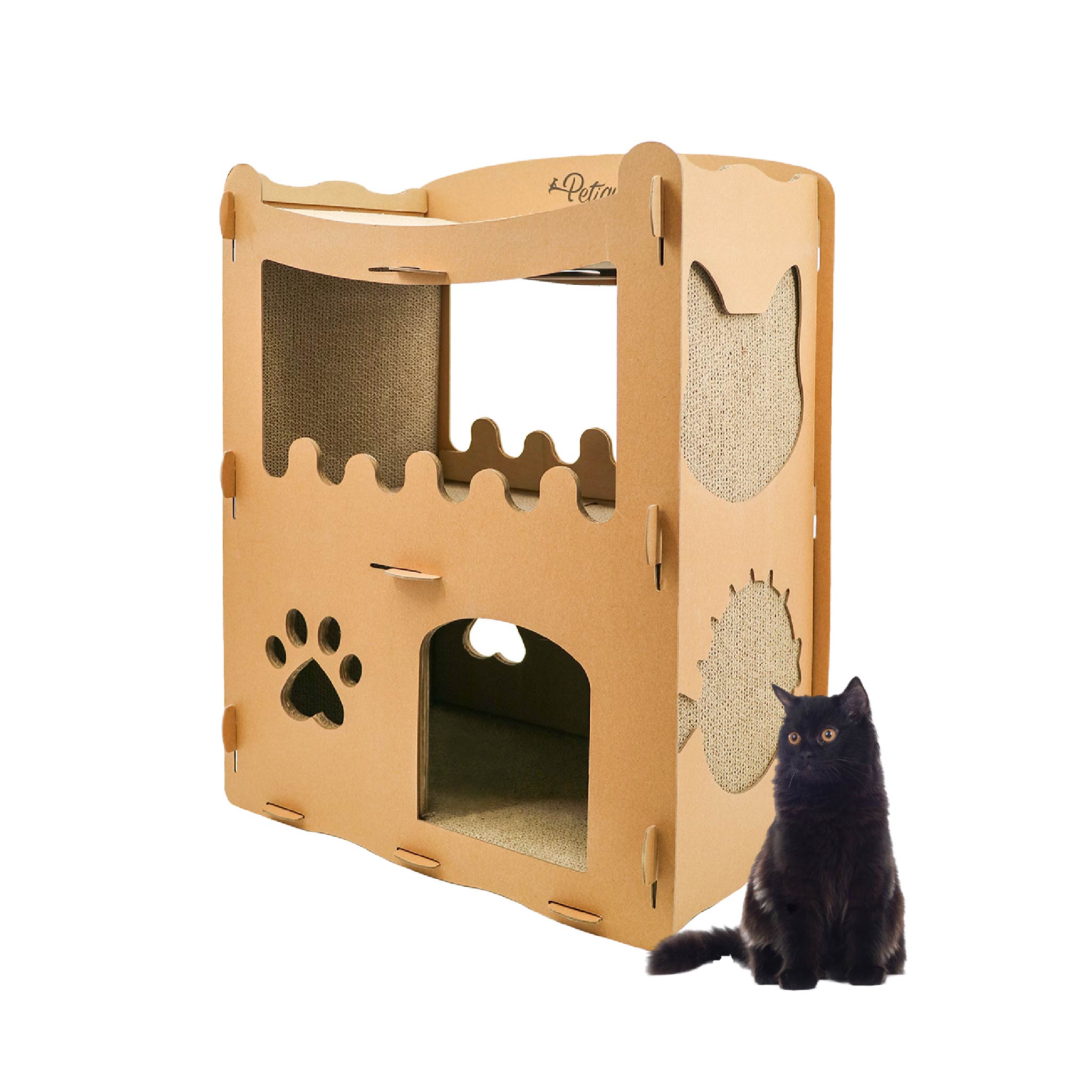 Feline Penthouse Cat House Sustainable Safe Multi Level Scratch Boards Easy Assembly Non Toxic Spacious Compostable Biodegradable Supports