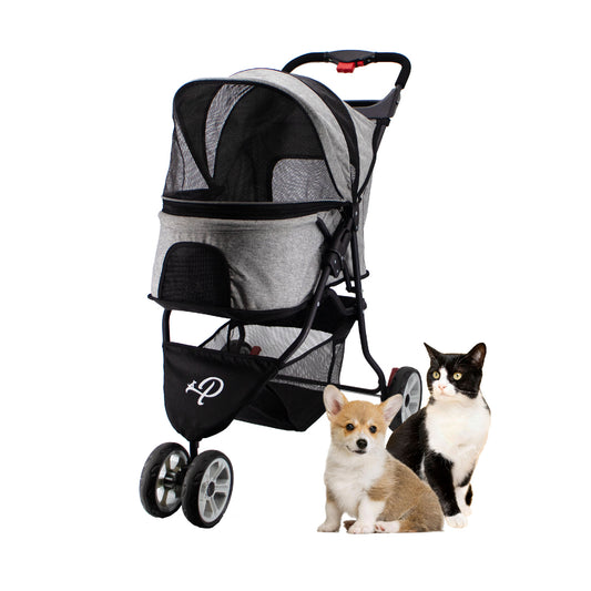 Glacier Pet Stroller - Gray, Lightweight, Compact, Easy One-Hand Fold, Ventilation, Durable for Dogs/Cats/Pets, Supports up to 45LBS