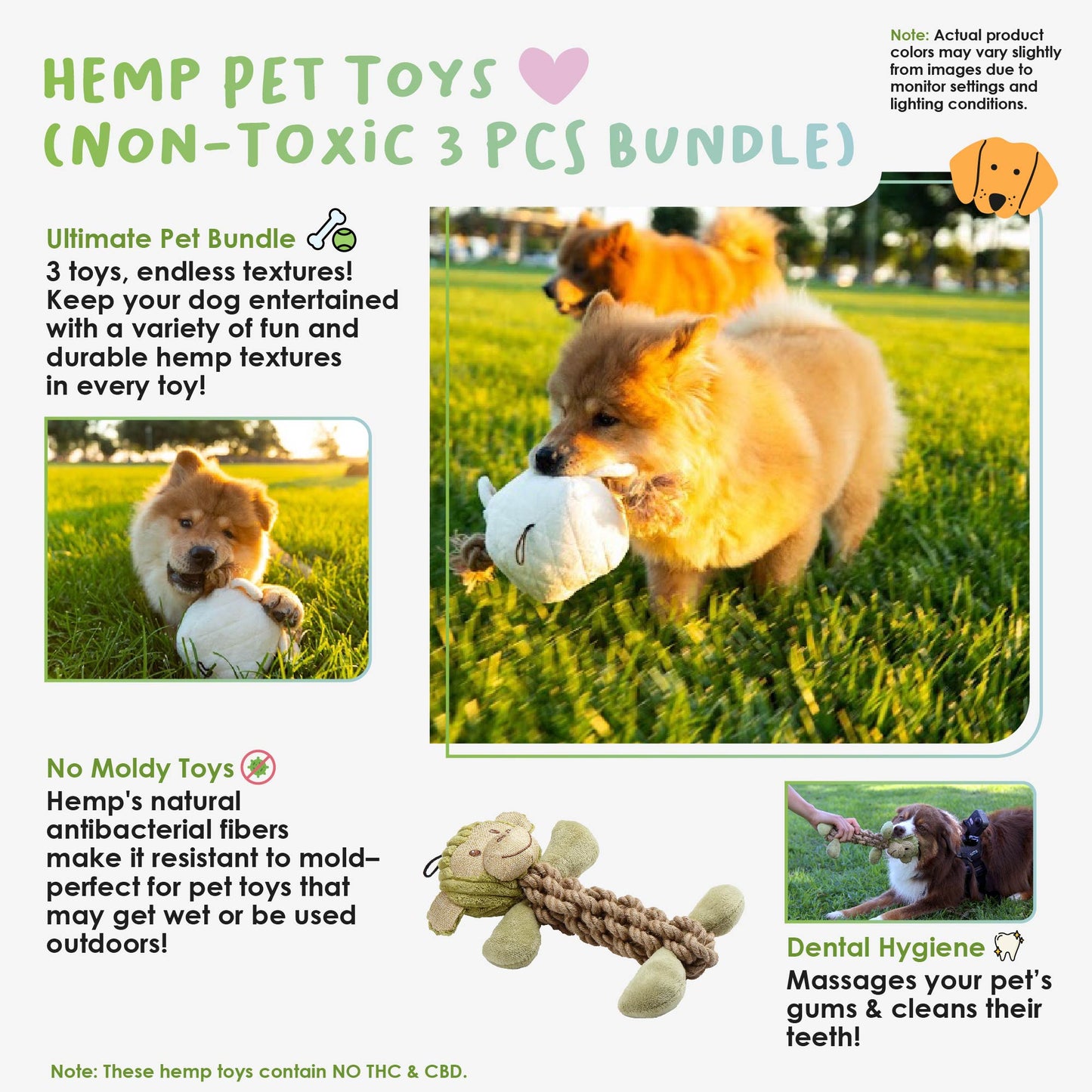 3 Piece Hemp Pet Toy Bundle Pack: Durable, Non-Toxic & Fun Dog Toys - Tough Rope & Squeaker Chew Toys for Safe, Healthy, and Happy Pets, Eco-Friendly & Mold-Resistant, Perfect for Chewers & Playtime, CE Certified Pet Toys