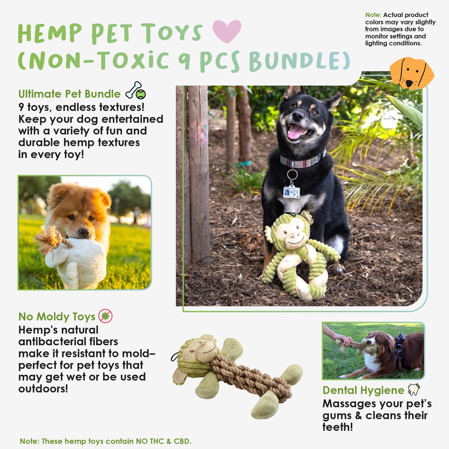 9 Piece Hemp Pet Toy Bundle Pack: Durable, Non-Toxic & Fun Dog Toys - Tough Rope & Squeaker Chew Toys for Safe, Healthy, and Happy Pets, Eco-Friendly & Mold-Resistant, Perfect for Chewers & Playtime, CE Certified Pet Toys