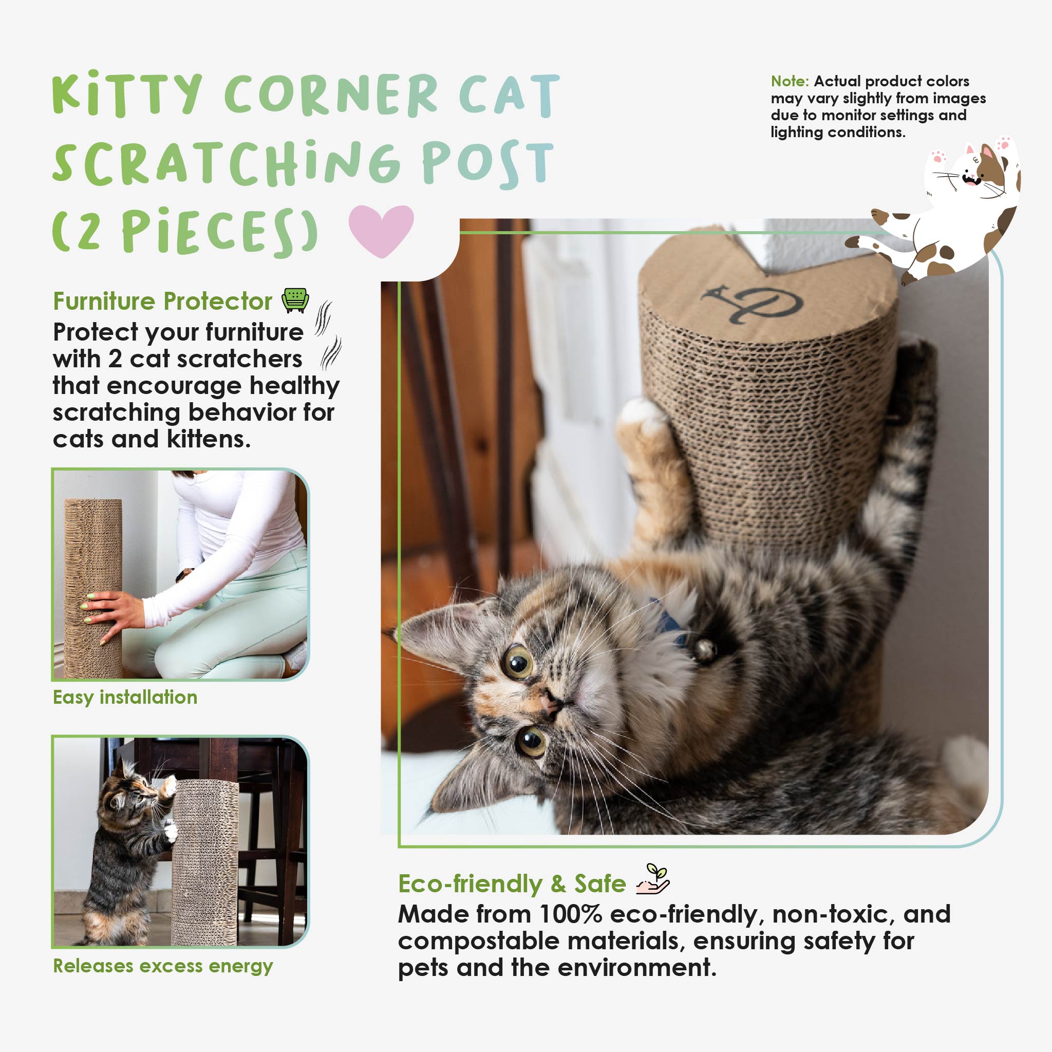 Kitty Corner Cat Scratching Post 2 Pieces Eco Friendly Sustainable Petique Inc