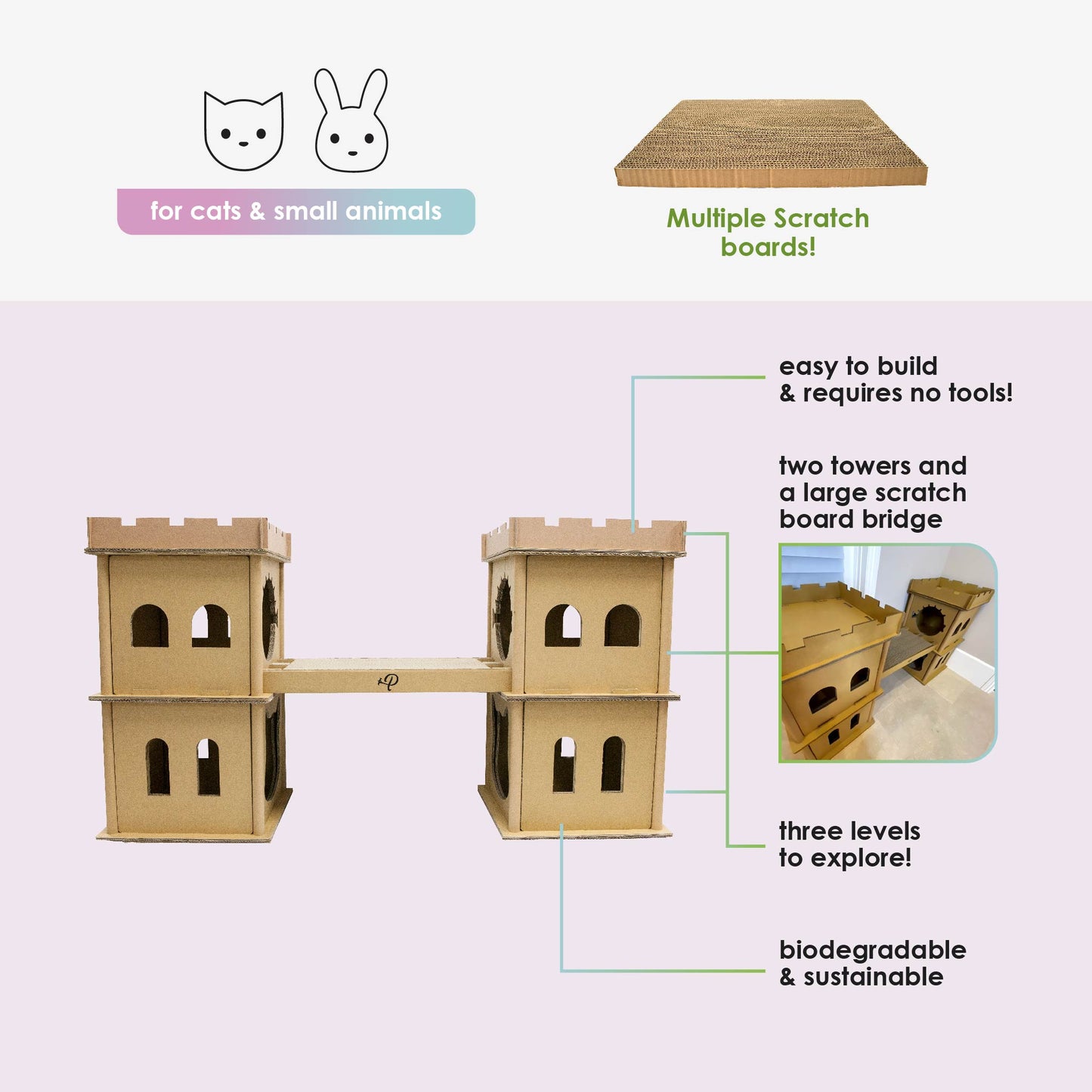 London Bridge Cat House: Safe, Sustainable, Fun, Non-Toxic, Sturdy, Easy Assembly, Eco-Friendly, 3 Levels, Multiple Scratch Boards, SUPPORTS UP TO 35 LBS