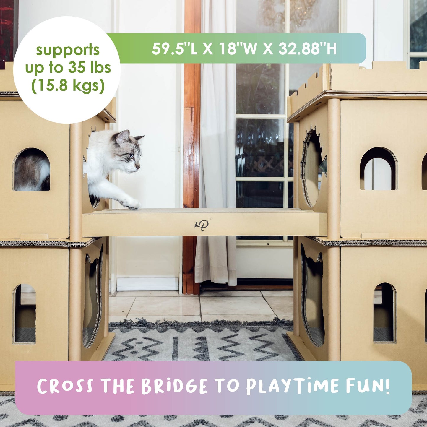 London Bridge Cat House: Safe, Sustainable, Fun, Non-Toxic, Sturdy, Easy Assembly, Eco-Friendly, 3 Levels, Multiple Scratch Boards, SUPPORTS UP TO 35 LBS