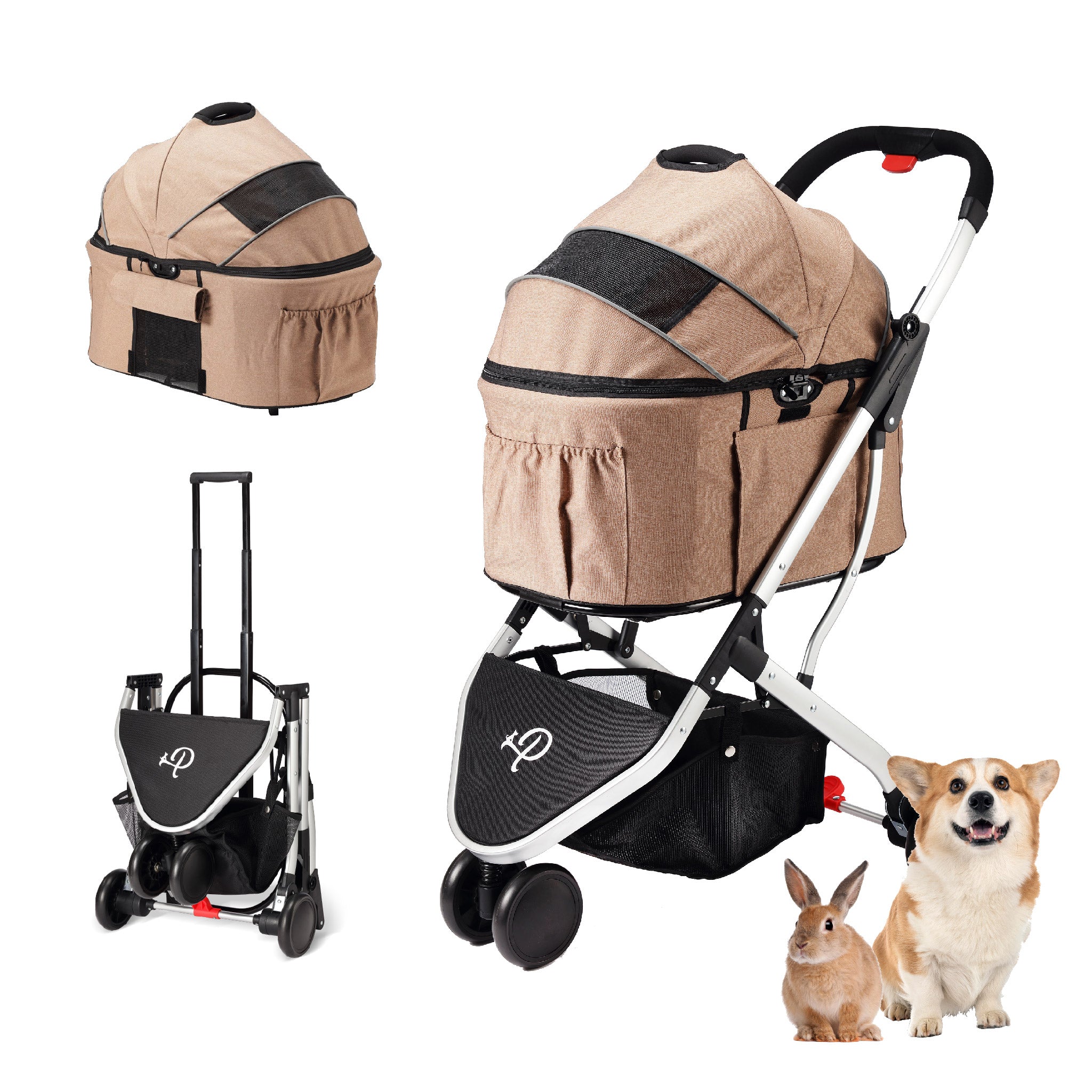 3 in 1 Newport Pet Stroller Travel Carrier Car Seat Stroller Easy Trifold Unfold 360 Front Rotating Wheel Small Medium Dogs Cats and Pets