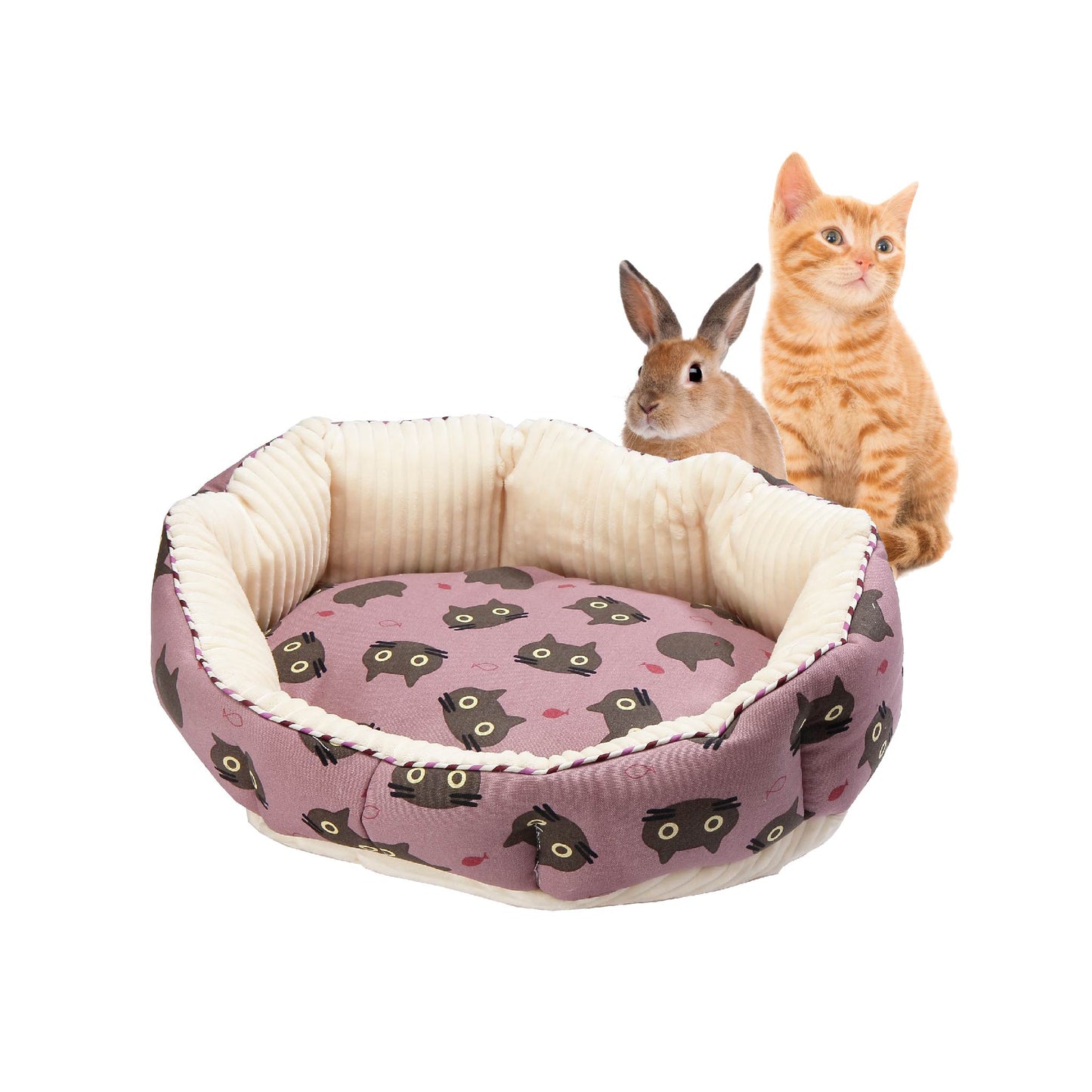 Reversible Round Pet Bed: Ultra-Soft Angel Hair Fiber, Nest-Like Walls, Breathable Cotton, Cozy Velvety Side, 5 Limited Edition Designs, Perfect for Snuggling, Anxiety Relief, No More Flat Beds, for Dogs/Cats/Pets, XSMALL/SMALL