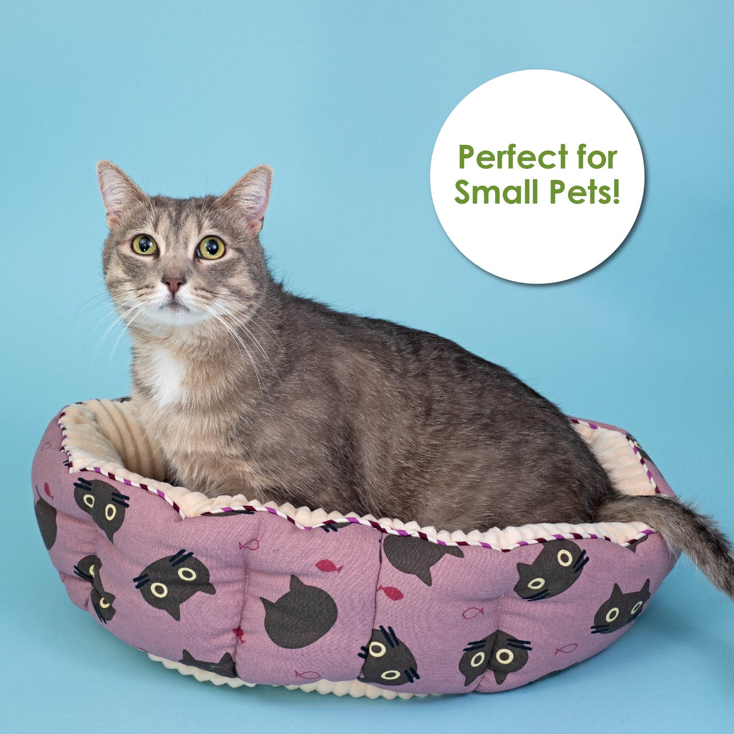 Reversible Round Pet Bed: Ultra-Soft Angel Hair Fiber, Nest-Like Walls, Breathable Cotton, Cozy Velvety Side, 5 Limited Edition Designs, Perfect for Snuggling, Anxiety Relief, No More Flat Beds, for Dogs/Cats/Pets, XSMALL/SMALL