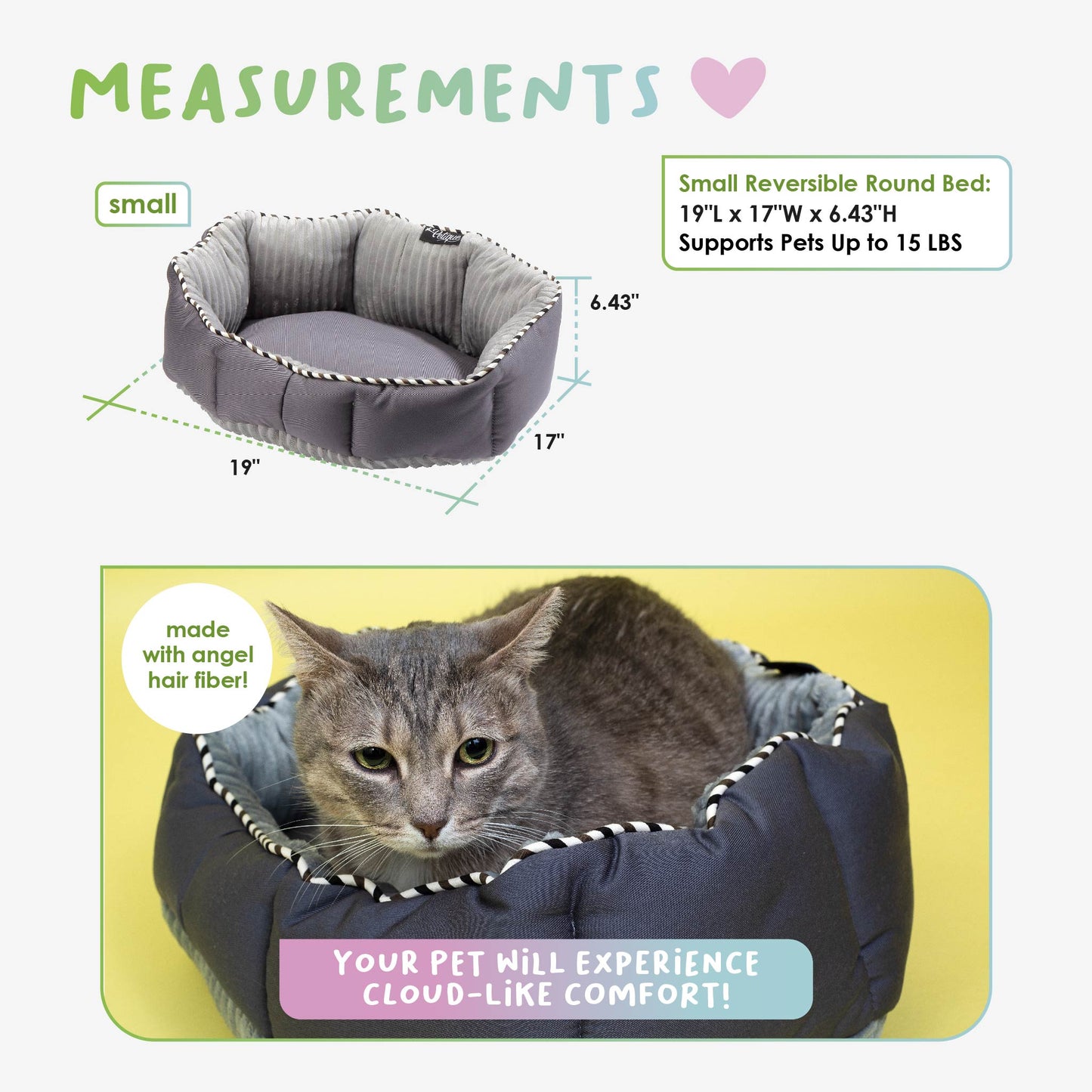 Reversible Round Pet Bed: Ultra-Soft Angel Hair Fiber, Nest-Like Walls, Breathable Cotton, Cozy Velvety Side, 5 Limited Edition Designs, Perfect for Snuggling, Anxiety Relief, No More Flat Beds, for Dogs/Cats/Pets, XSMALL/SMALL