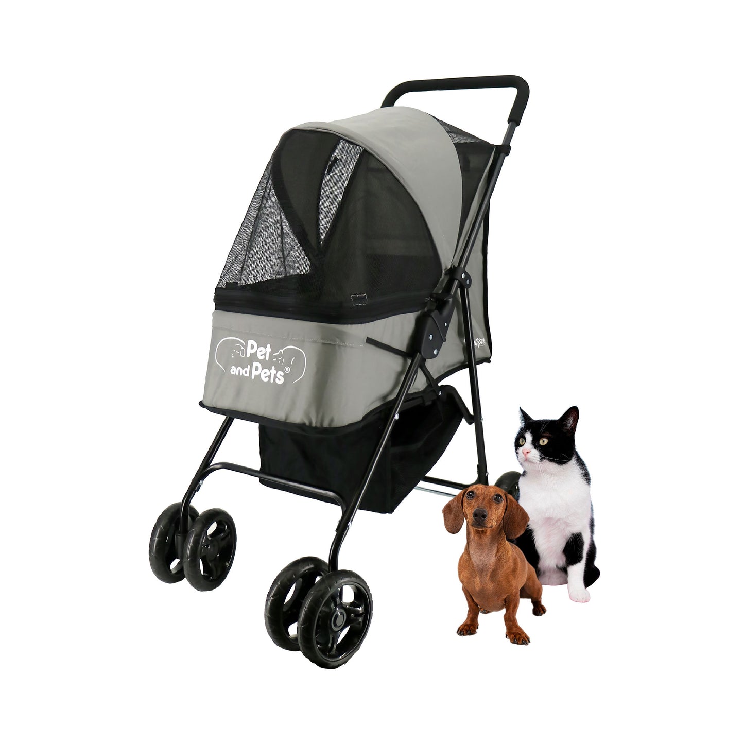 Rollin' Pet Stroller - Lightweight, Compact, Easy Fold, Quality Mesh Windows, Comfortable Handle, Durable for Dogs/Cats/Pets up to 33LB