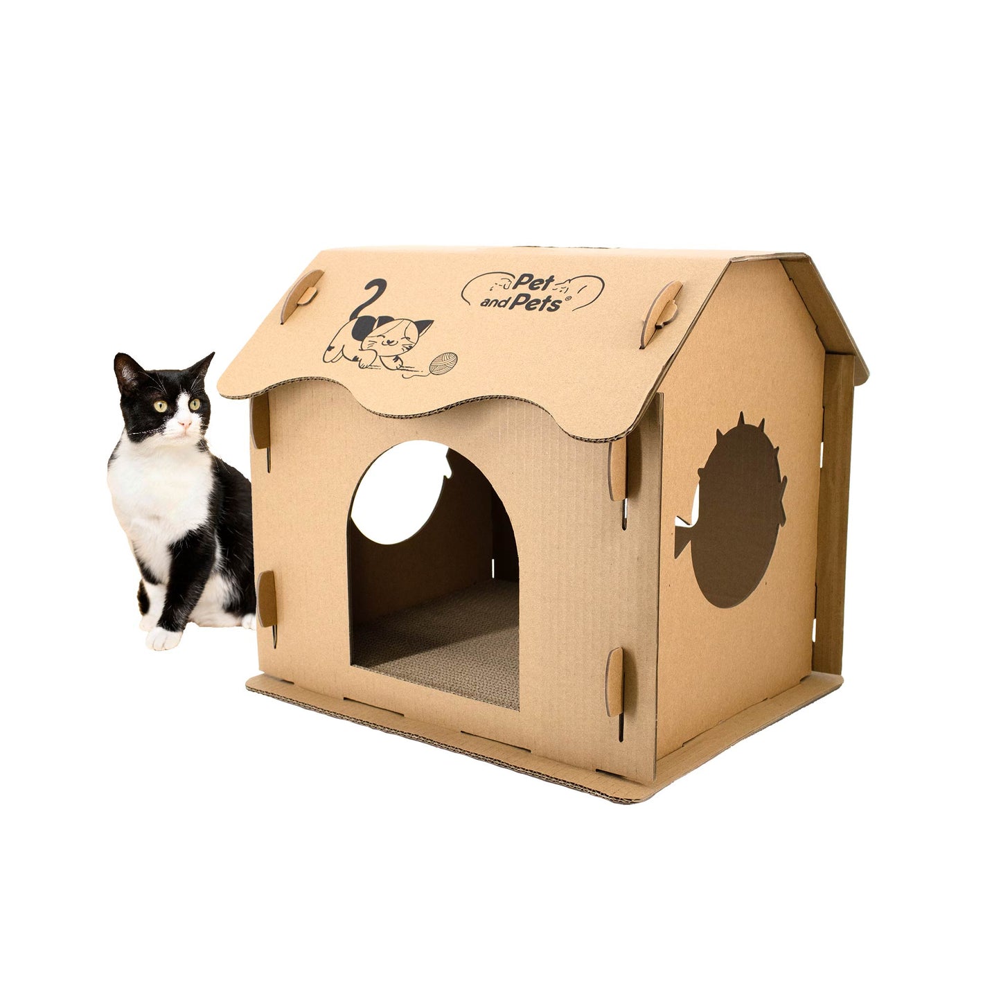 Scratch Pad Cat House: Large Double-Sided Scratch board, 100% Non-Toxic, Eco-Friendly, Sturdy, Easy to Build, Lightweight, Durable Cardboard, No Formaldehyde, Sustainable, Compostable, Recyclable, for Cats, Bunnies, Small Animals