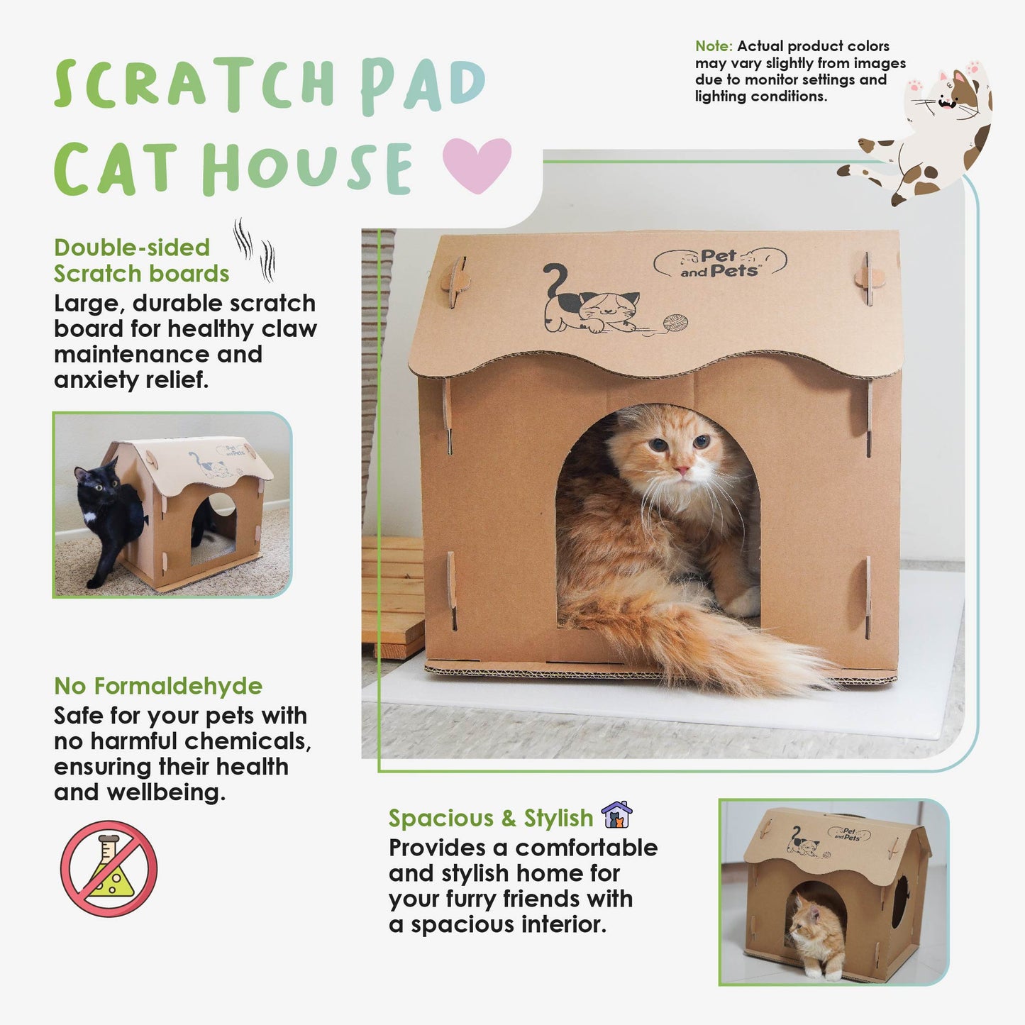 Scratch Pad Cat House: Large Double-Sided Scratch board, 100% Non-Toxic, Eco-Friendly, Sturdy, Easy to Build, Lightweight, Durable Cardboard, No Formaldehyde, Sustainable, Compostable, Recyclable, for Cats, Bunnies, Small Animals