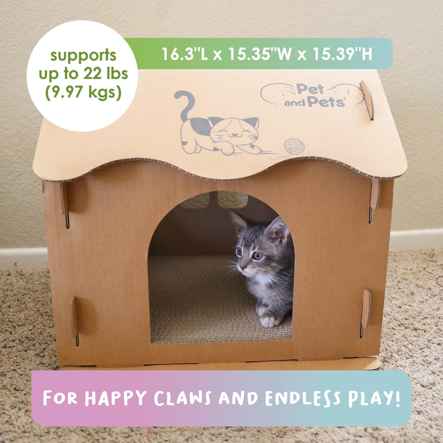 Scratch Pad Cat House: Large Double-Sided Scratch board, 100% Non-Toxic, Eco-Friendly, Sturdy, Easy to Build, Lightweight, Durable Cardboard, No Formaldehyde, Sustainable, Compostable, Recyclable, for Cats, Bunnies, Small Animals