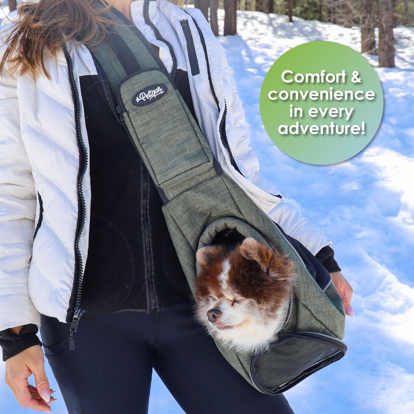 Sling Pet Carrier: Hands-Free, Over-the-Shoulder Design, Mesh Peekaboo Window, Adjustable Leash, Padded Strap, Patented Pee Pad Insert, Reflective Lining, Folds Flat, Secure Zipper Pocket, Sturdy Board for Dogs, Cats, Small Animals, Supports up to 22 LBS