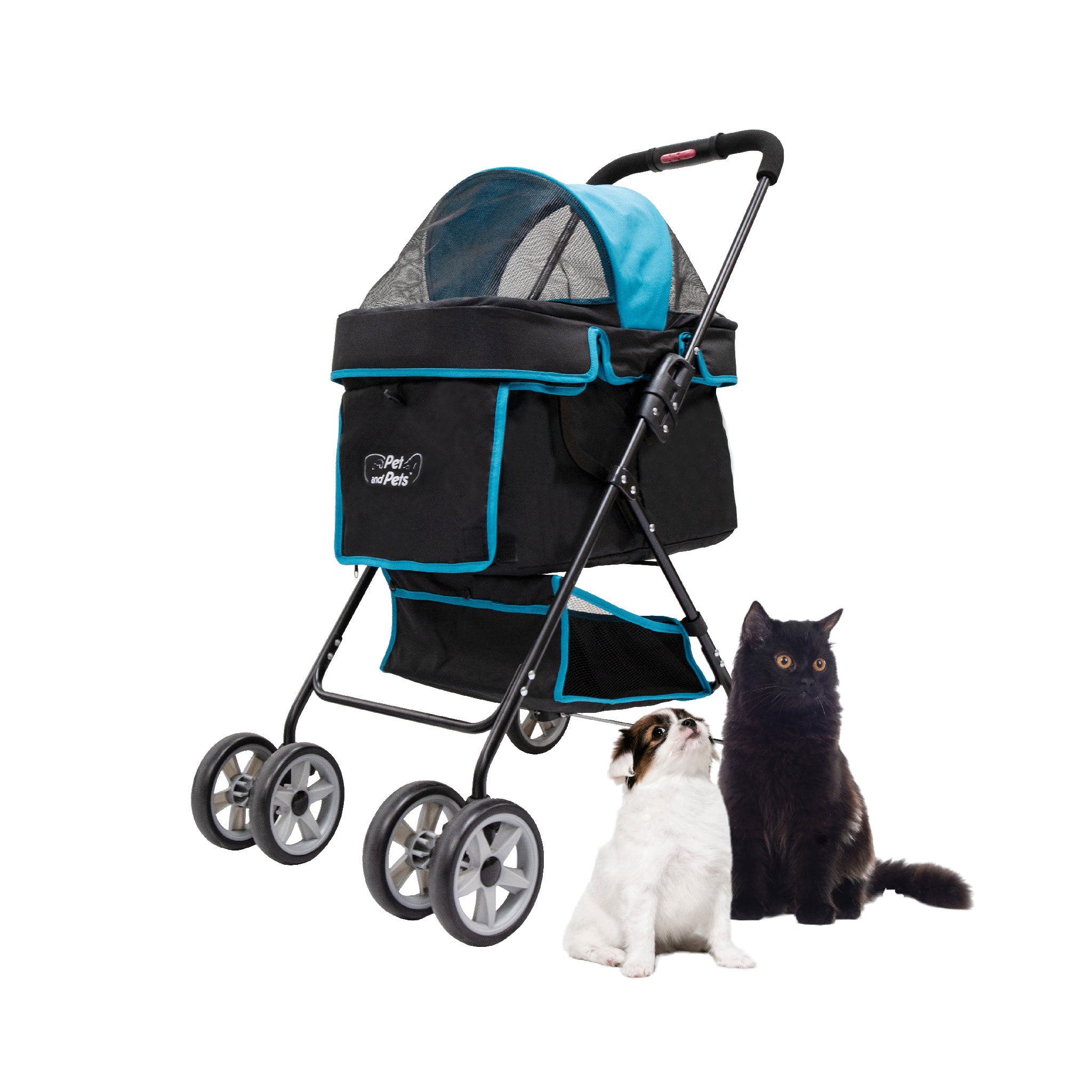 Swift Pet Stroller Zipperless Quality Mesh Windows Pee Pad Insert Double Rear Brakes Rotating Front Wheels Lightweight Two Way Canopy for