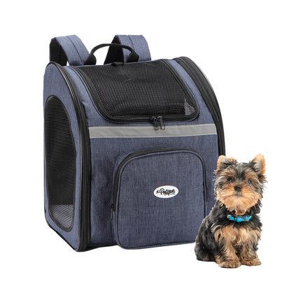 The Backpacker Pet Carrier for Small Dogs/Cats/Pets, Storage Pocket, Luggage Handle Slit, Leash Inside, Adjustable Straps, Reversible Mat, 3 Entryways, Folds Flat, Reflective Strip