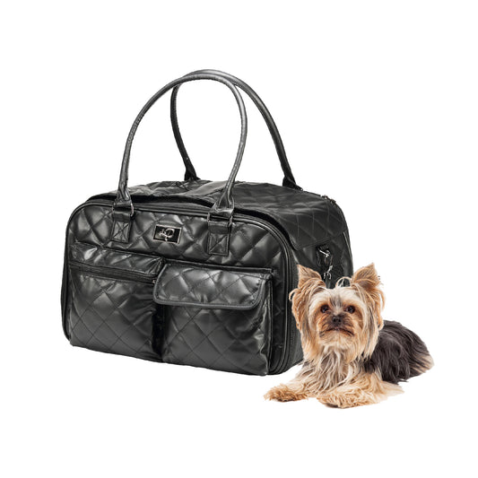 Lux Pet Carrier - BLACK, High quality durable faux leather 3 carrying options, Travel Friendly, Ventilation for Dogs/Cats/Pets up to 25 LBS