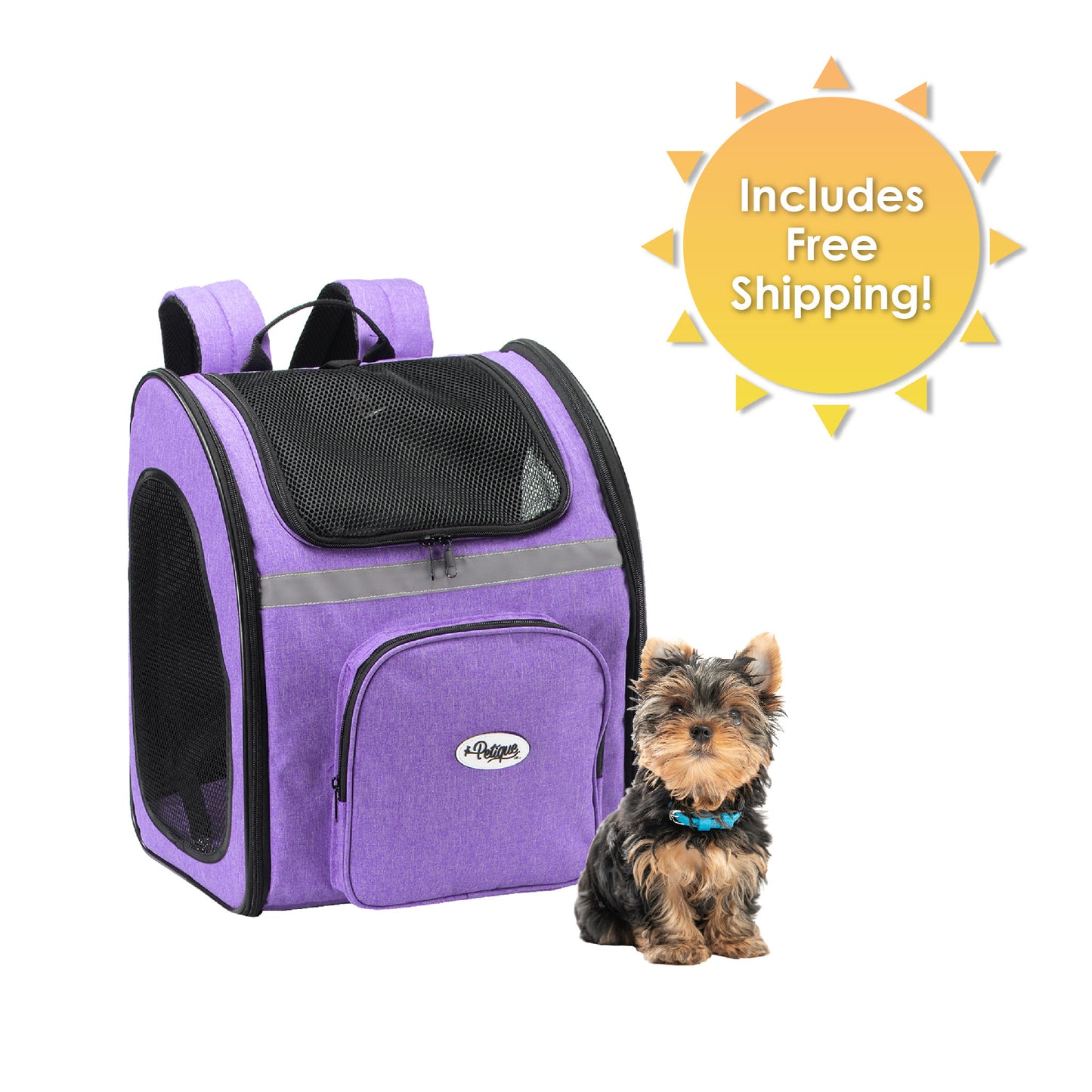 The Backpacker Pet Carrier for Small Dogs/Cats/Pets, Storage Pocket, Luggage Handle Slit, Leash Inside, Adjustable Straps, Reversible Mat, 3 Entryways, Folds Flat, Reflective Strip