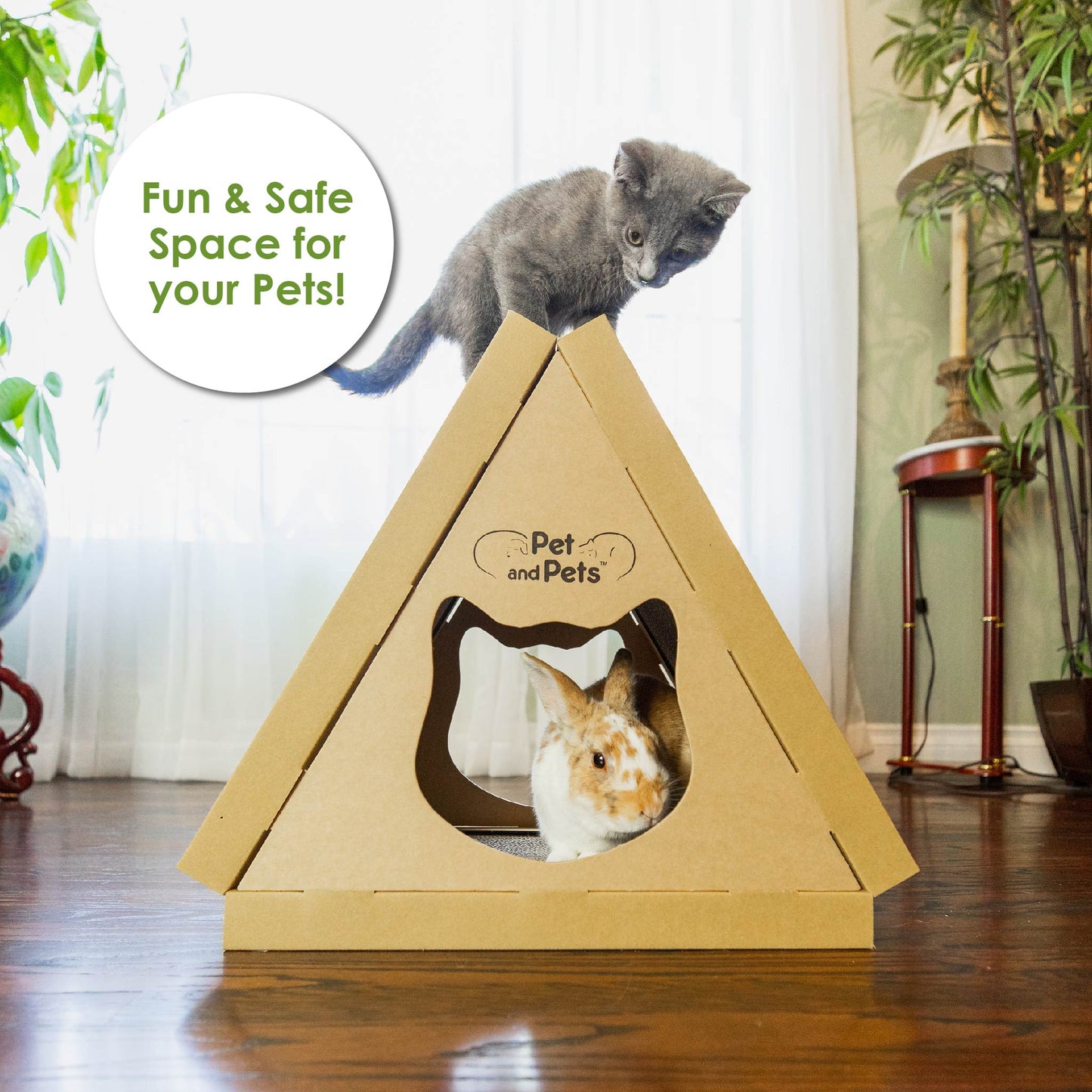 Tippy Peak Eco Pet House: 3 Double-Sided Scratch Boards, 100% Eco-Friendly, Non-Toxic, Sturdy, Easy to Build, Sustainable, Safe if Ingested, No Formaldehyde, Biodegradable, Compostable, for Cats, Bunnies & Small Animals