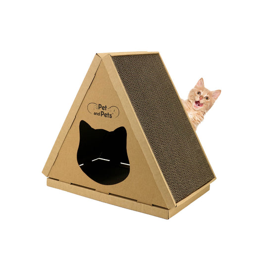 Tippy Peak Eco Pet House: 3 Double-Sided Scratch Boards, 100% Eco-Friendly, Non-Toxic, Sturdy, Easy to Build, Sustainable, Safe if Ingested, No Formaldehyde, Biodegradable, Compostable, for Cats, Bunnies & Small Animals