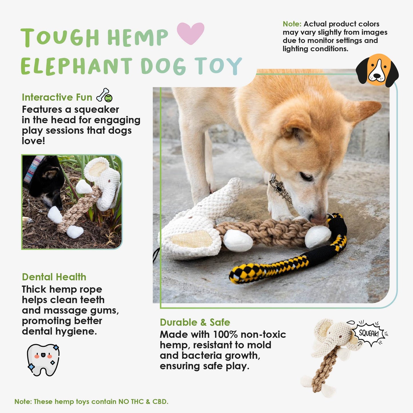 Tough Hemp Elephant Dog Toy