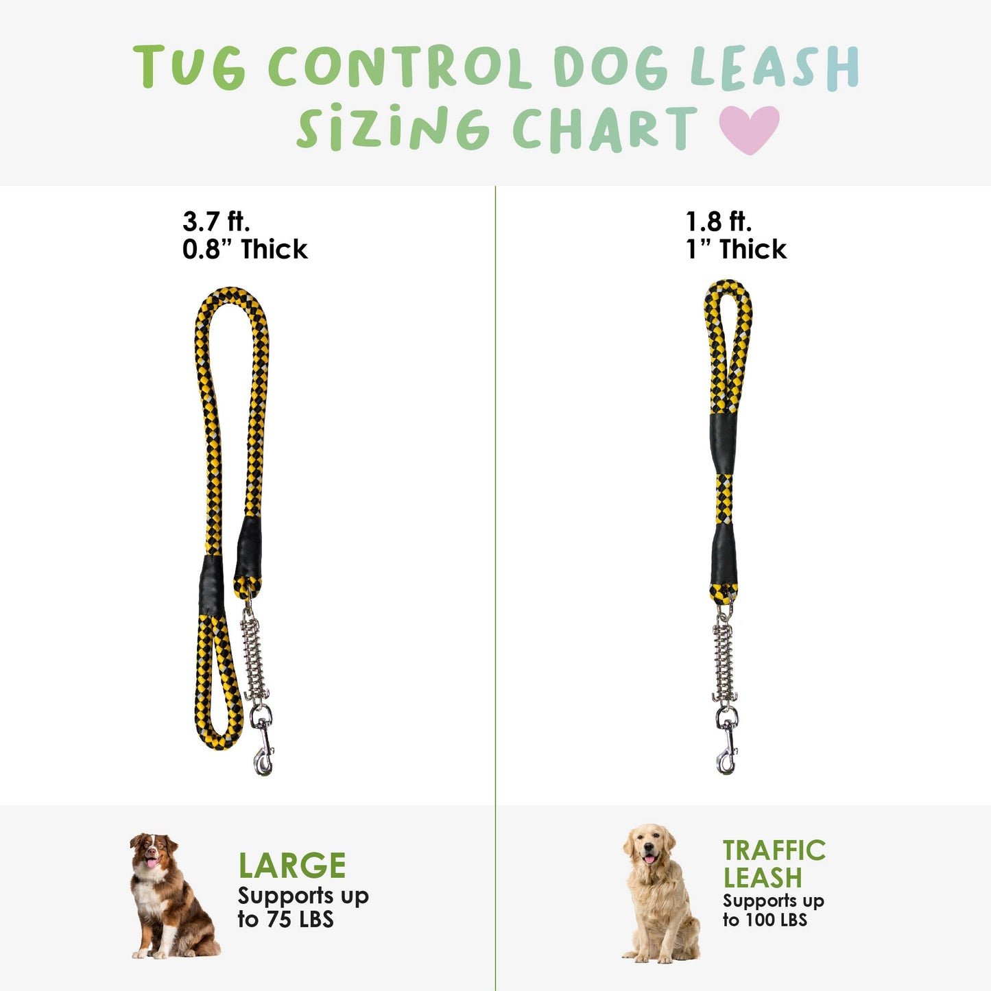 Tug Control Dog Leash - Reflective, Shock Absorber, Comfortable Grip, Sleek Design, Strong Weave Accent, for Small/Medium/Large Dogs/Cats/Pets