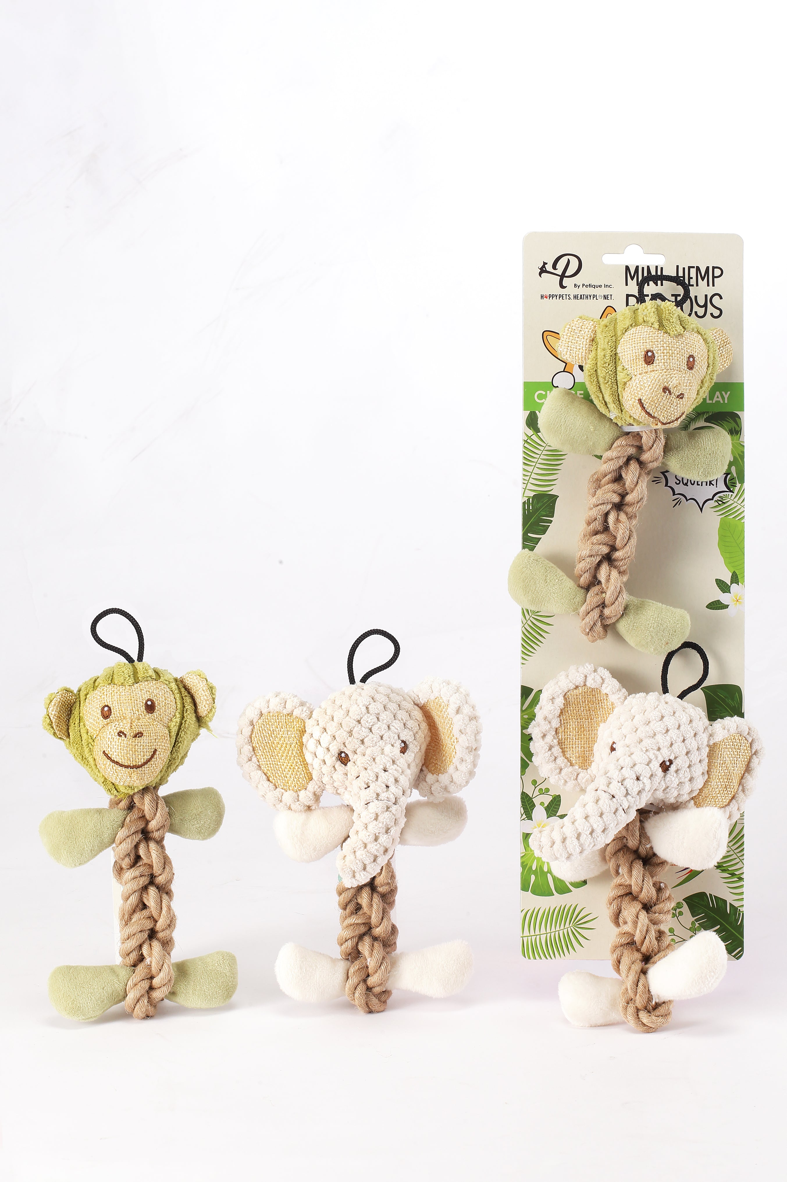 Mini Hemp Chunky Monkey and Elephant Dog Toys – Petique, Inc.